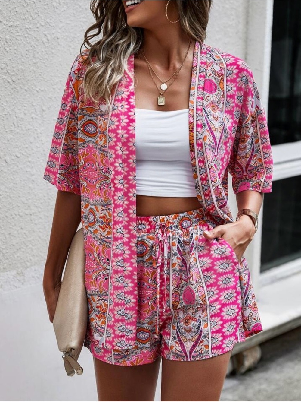 Apt. 9 Pink Paisley Print Two-Piece Set with Blue and Tan Accents